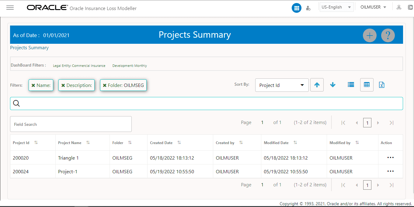 The Projects Summary Page