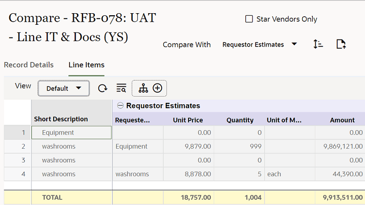 This image displays the bid comparison window.