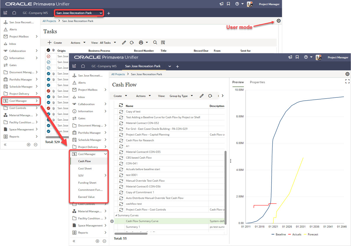 This image displays an example shell or project in User mode.