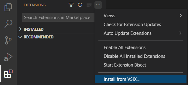 「Install from VSIX」操作
