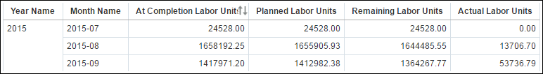 Labor Units by Month Table