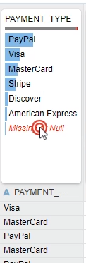 品質インサイトはnullまたは欠落している値を強調表示します