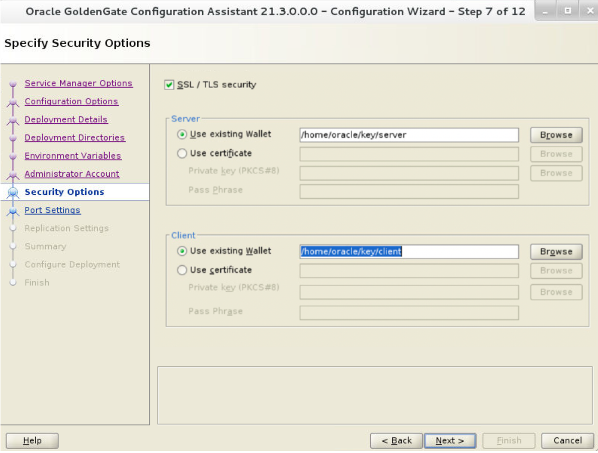 ソースA: 既存のウォレットの詳細を指定するために使用されるOGGCAのSSLセキュリティ・オプション。