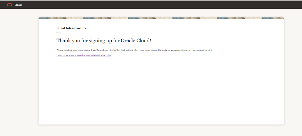 New Cloud Account Form Oracle Cloud setup complete screen