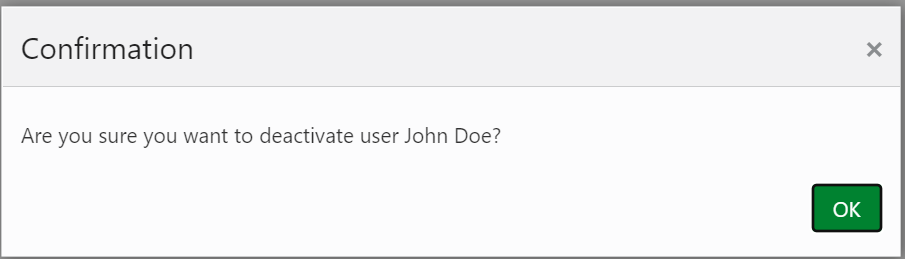 This illustration shows the Users page with option to deactivate an user.
