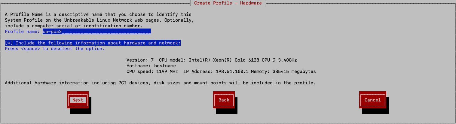 Figure showing the hardware profile creation screen of ULN system registration.