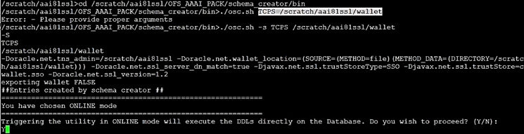 Title: Description of schema_creation_TCPS.png - Description: This figure displays the sample schema creation in TCPS mode. You must enter the required details.