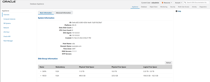 BUIの「システム情報」ページ BUIの「システム情報」ページ