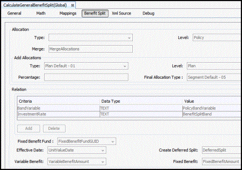 Benefit Split Pane in Calculate General Rule