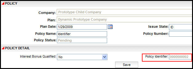 Identifier field on Policy screen
