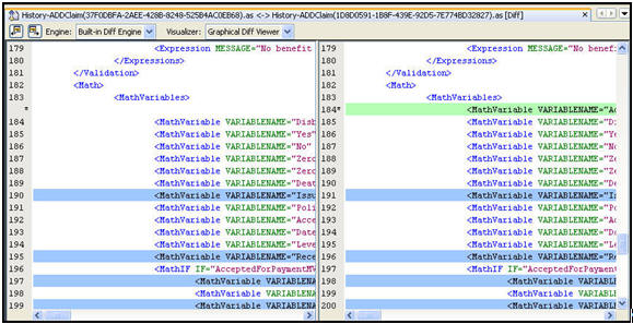 Version History records displayed to view differences