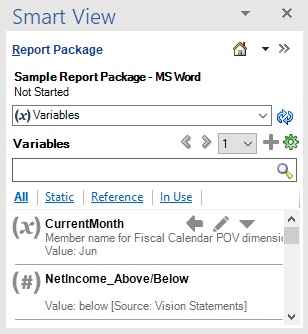 Smart Viewパネルの変数リストで選択された変数