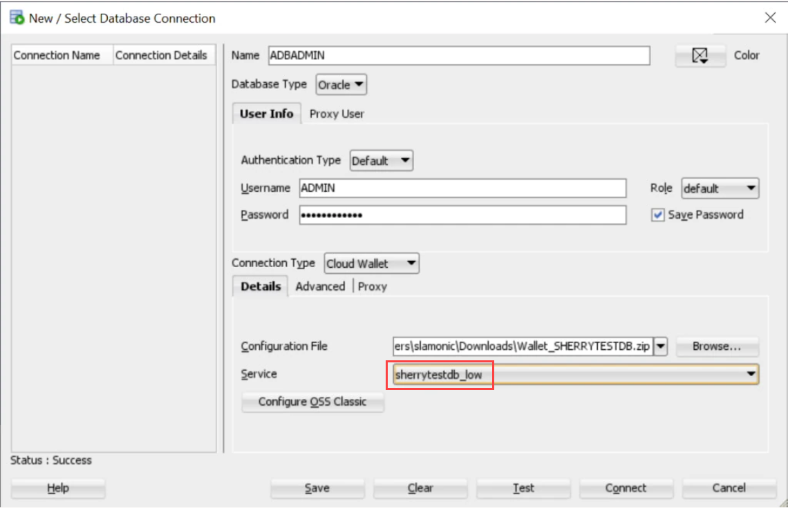 Oracle ADBへのSQL Developerの接続