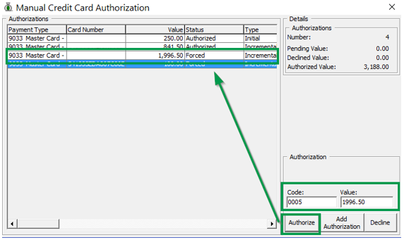 This figure shows the Manual Authorization Screen, Forced Status