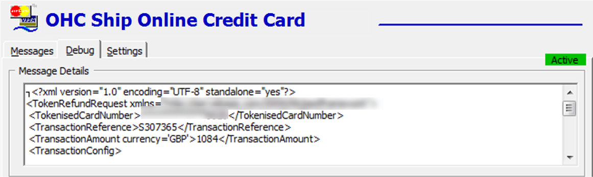 This figure shows the Response Message for Send Refund in Debug Details