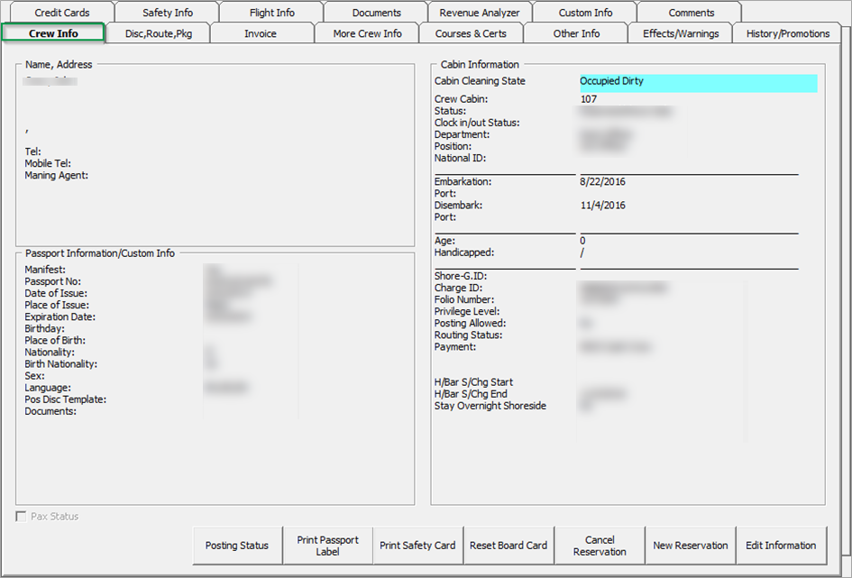 This figure shows the Crew Info Tab