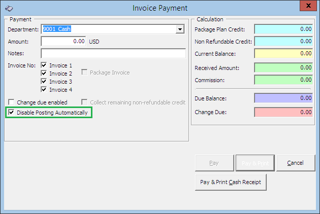 This figure shows the Disable Posting Automatically