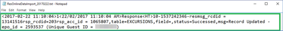 This figure shows the sample message of Allow Change Excursion/Ticket Date