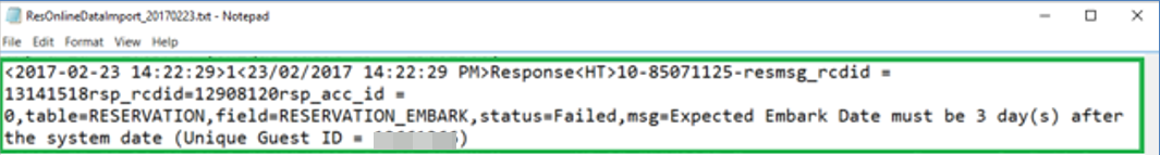 This figure shows the sample message of Stop Reservation Update x Days Before Embarkation.