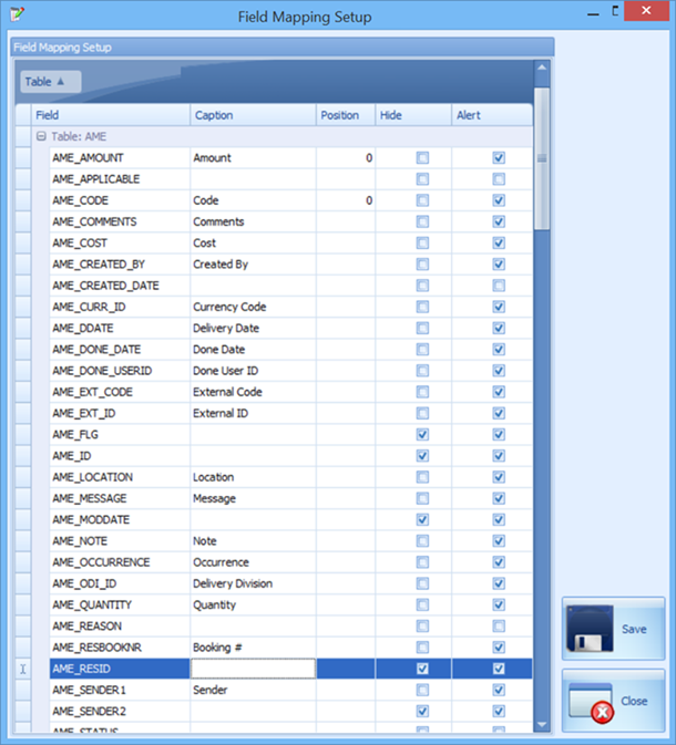 This figure shows the Field Mapping Setup window where you can select the field(s)