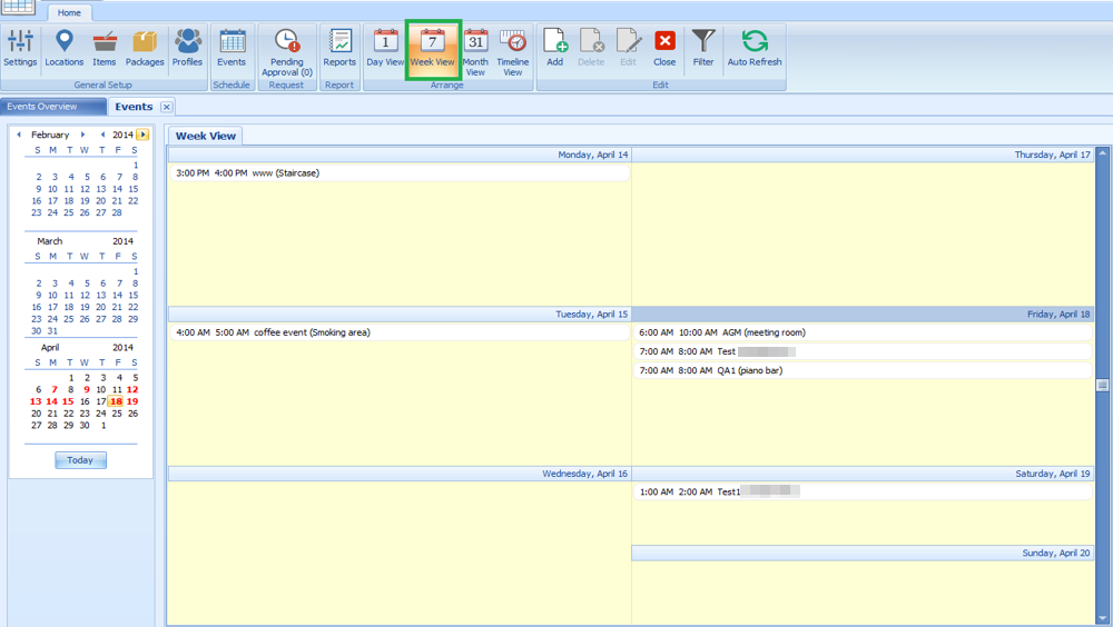 This figure shows the Events – Week View