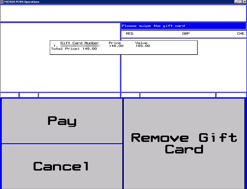 This figure shows the Swipe Gift Card in MICROS Workstation