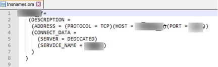 This figure shows a sample TNS Configuration in Tnsnames.ora.