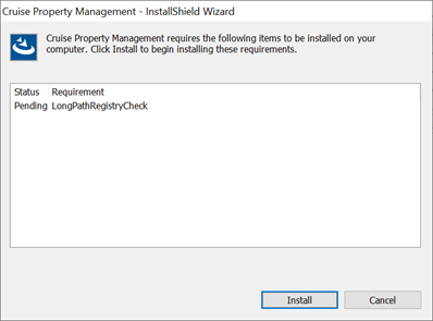 This figure shows the SPMS Platform Property Management Installation Wizard Prerequisite Page