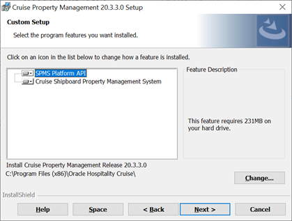 This figure shows the SPMS Platform Property Management Installation — Custom Setup
