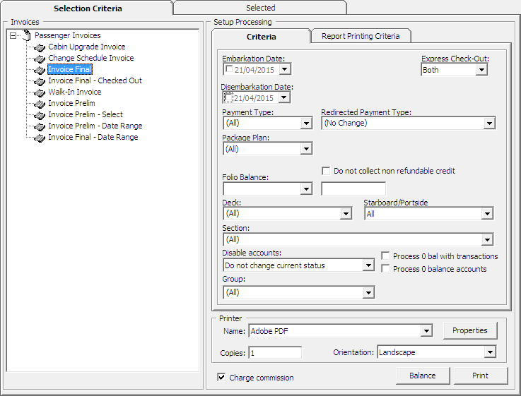 This figure shows the Quick Balance Selection Criteria