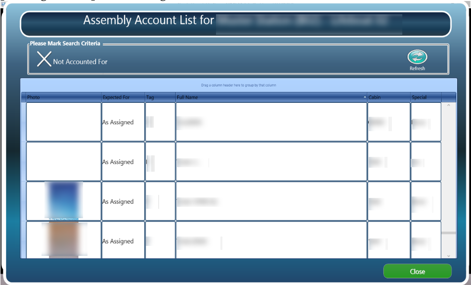 This figure shows the list of registered or expected passenger in Emergency Passenger Drill.