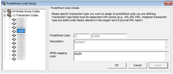 This figure shows the sample predefined transaction codes.
