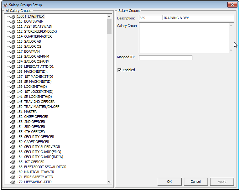 The figure shows the Salary Group Setup window.