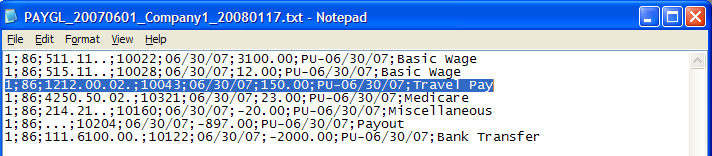 The figure shows a Sample GL Extract file — Summary.