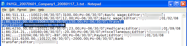 The figure shows a Sample GL Extract file — with Vacation Pay Detail.