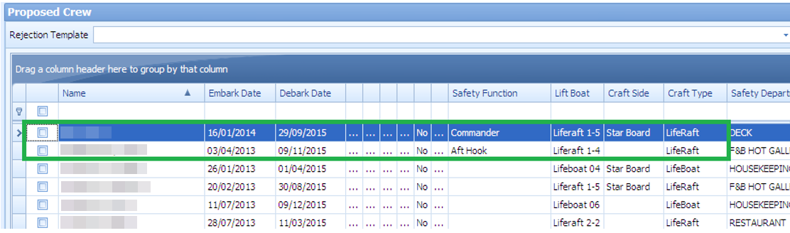 This figure shows the crew list with canceled exemption in Proposed Crew Section.