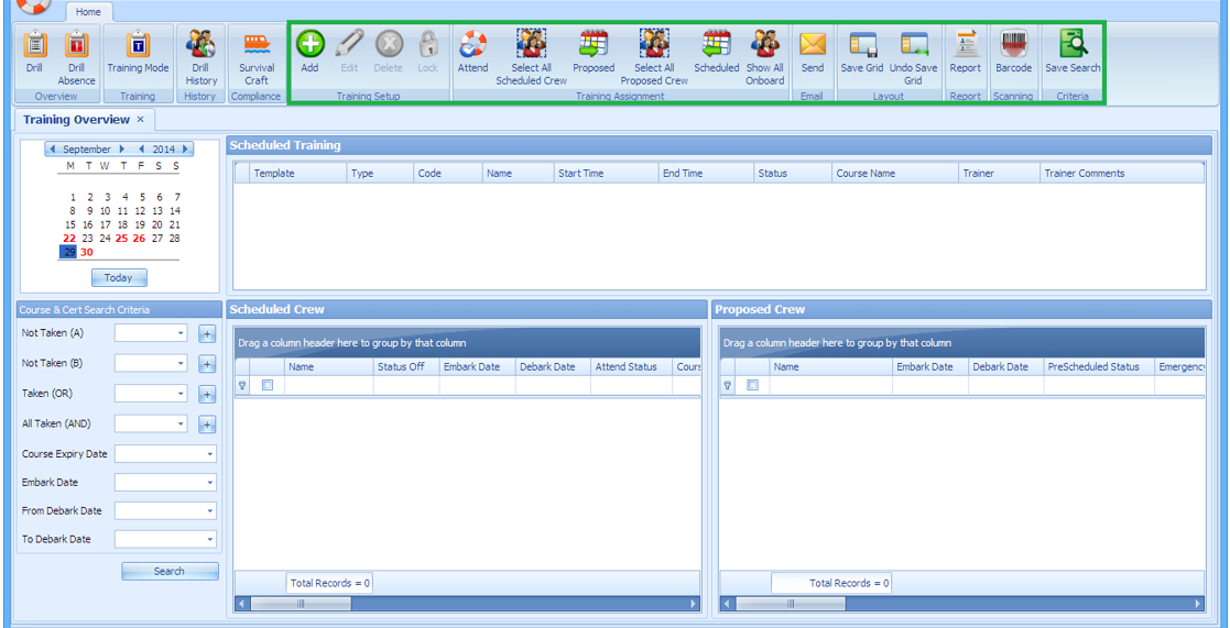 This figure shows the Safety Drill Training Mode Overview window.