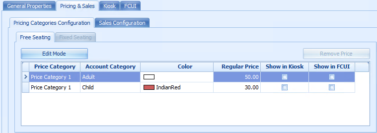This figure shows the Pricing and Sales Setup window in Bookable Event Setup.