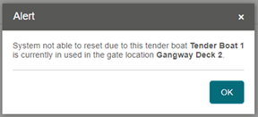 This figure shows the Tender Boat Reset Alert Message