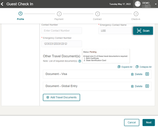 This figure shows the Guest Check In – Other Travel Documents