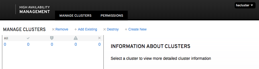 この図は「Manage Clusters」ページの一部を示しており、ここでは、管理者が既存のクラスタの除外や追加、クラスタの破棄または新規作成を実行できます。Web UIによって作成および管理されているクラスタがページにリストされ、選択したクラスタに付随する情報(ノードなど)も表示されます。 この図は「Manage Clusters」ページの一部を示しており、ここでは、管理者が既存のクラスタの除外や追加、クラスタの破棄または新規作成を実行できます。Web UIによって作成および管理されているクラスタがページにリストされ、選択したクラスタに付随する情報(ノードなど)も表示されます。