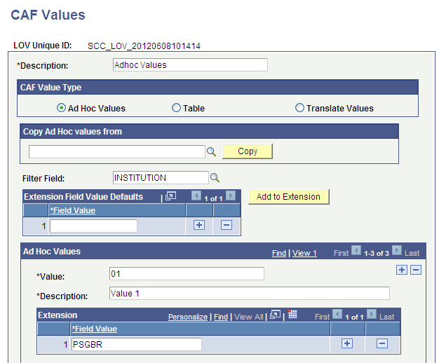 'Example of filtering an attribute's list of values (1 of 2)