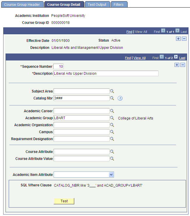 Course Group Detail page