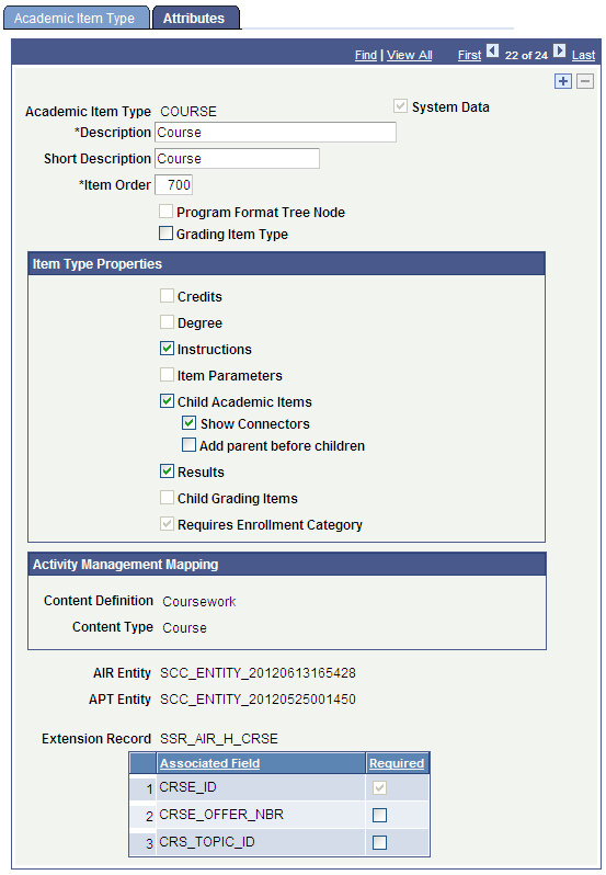 Academic Item Type COURSE example