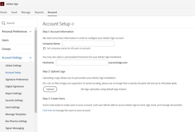 Adobe Sign Account Tab