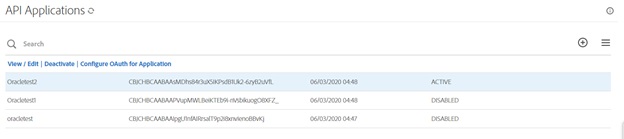 API Applications window