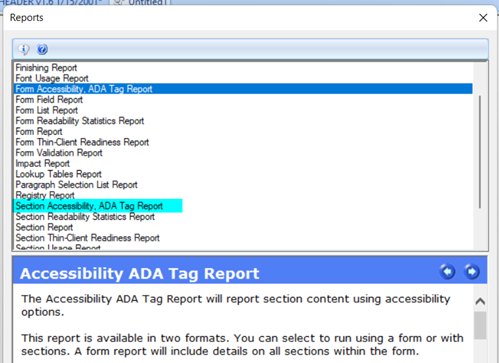 Report selection screen