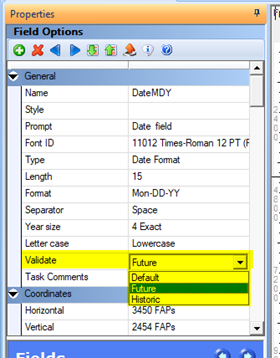 Selecting the date validation in Studio