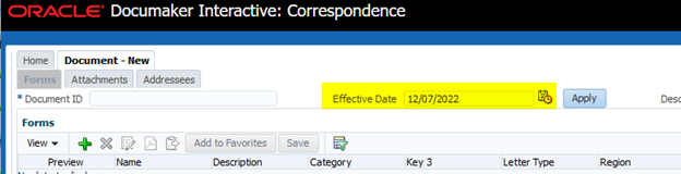 Effective Date highlighted in DI UI