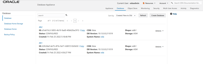 データベースが作成されました